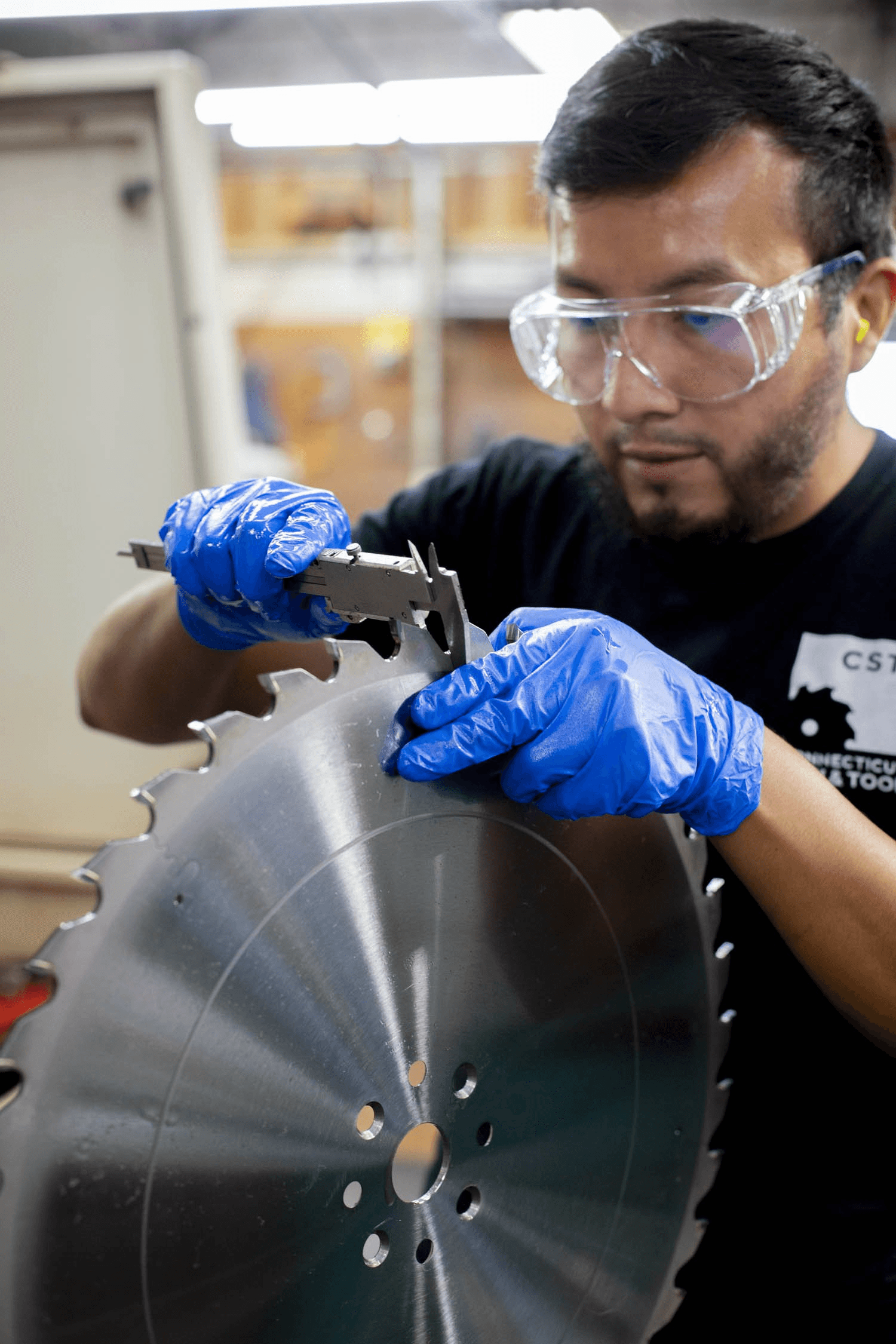 Technician inspecting a blade
